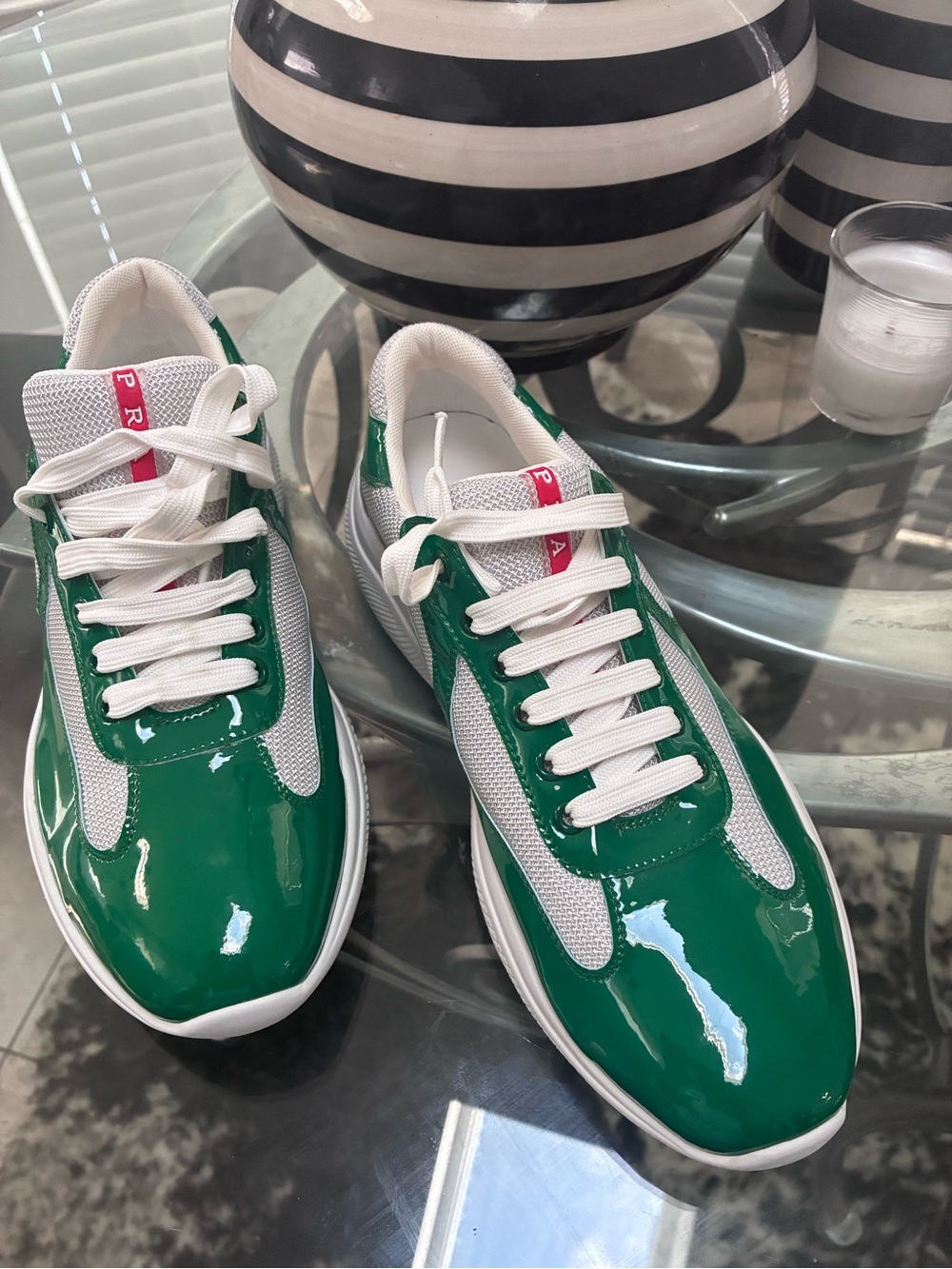 Prada Green and White Men's Low-Top Sneakers